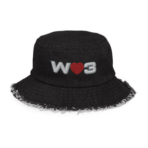 World Love 3 Distressed denim bucket hat